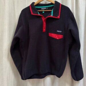 Vintage LRG 90s Patagonia Navy Blue Red Fleece Pullover Synchilla USA 1990